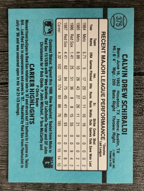1988 Donruss #375 Calvin Schiraldi