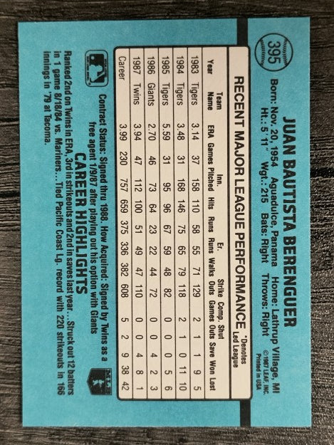 1988 Donruss #395 Juan Berenguer