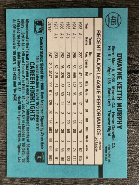 1988 Donruss #405 Dwayne Murphy