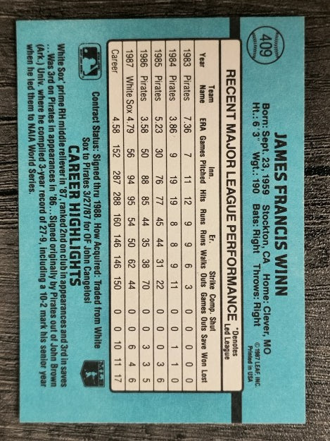 1988 Donruss #409 Jim Winn
