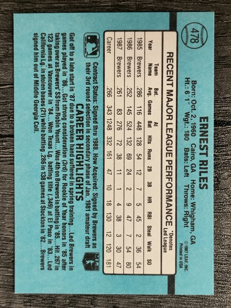 1988 Donruss #478 Ernest Riles