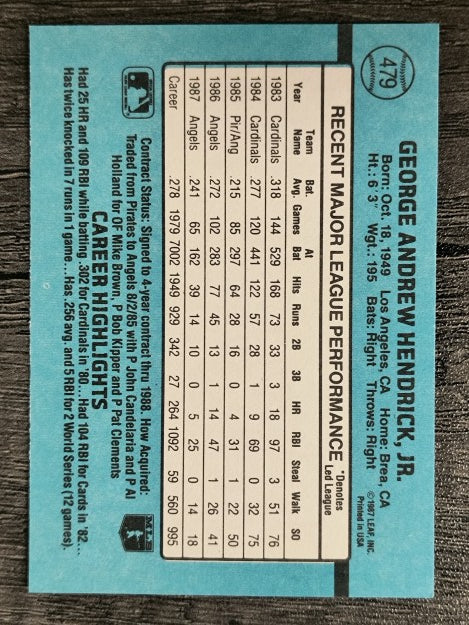 1988 Donruss #479 George Hendrick