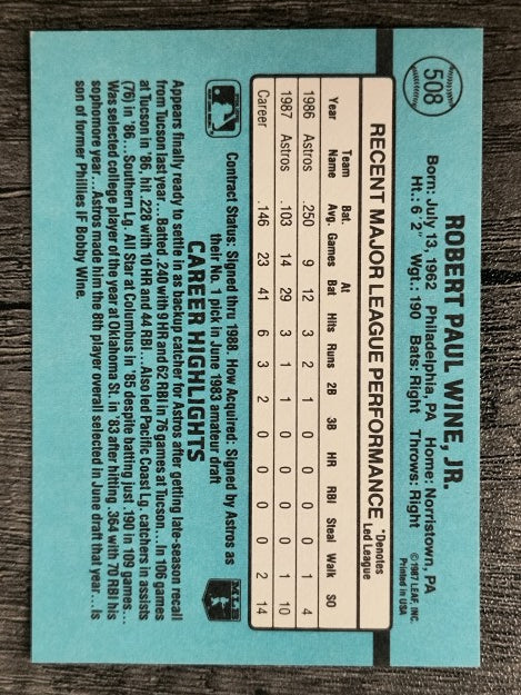 1988 Donruss #508 Robbie Wine