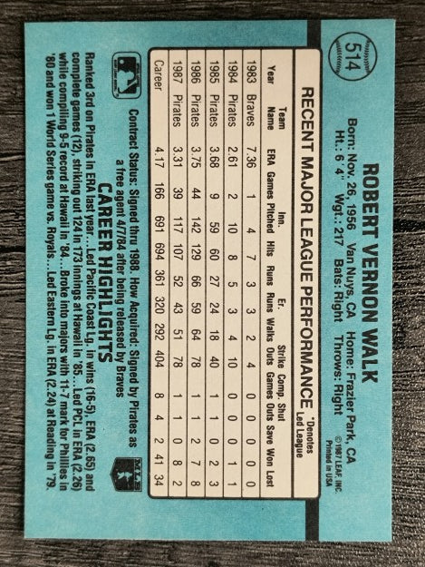 1988 Donruss #514 Bob Walk