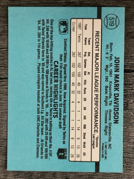 1988 Donruss #519 Mark Davidson