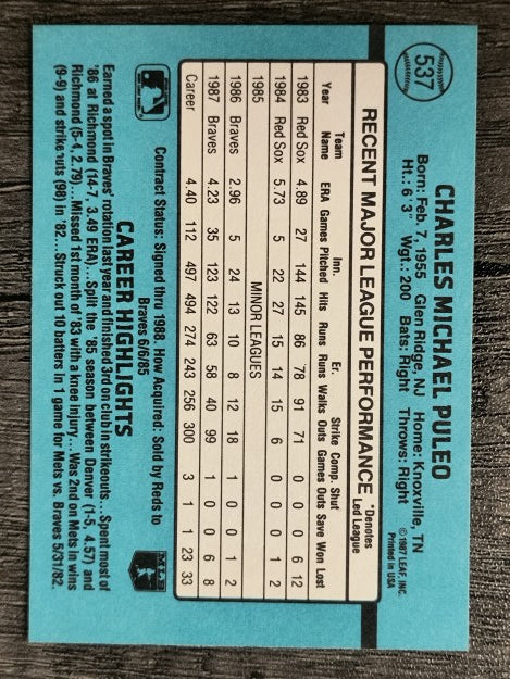 1988 Donruss #537 Charlie Puleo