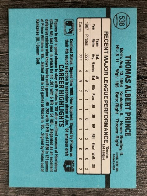 1988 Donruss #538 Tom Prince