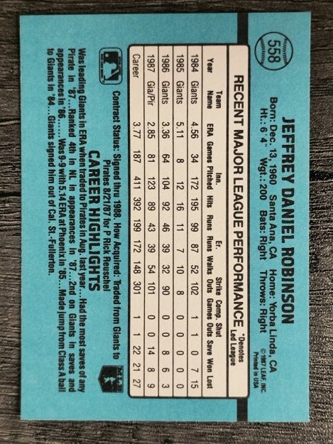 1988 Donruss #558 Jeff D. Robinson