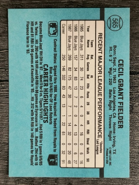 1988 Donruss #565 Cecil Fielder