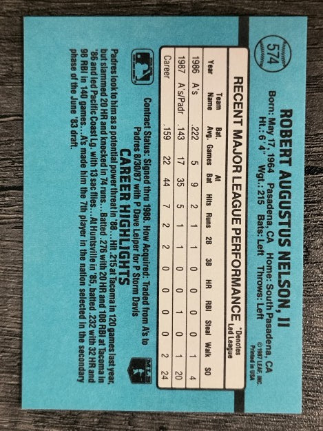 1988 Donruss #574 Rob Nelson