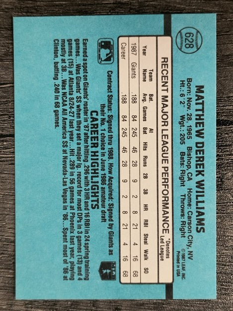 1988 Donruss #628 Matt Williams RC