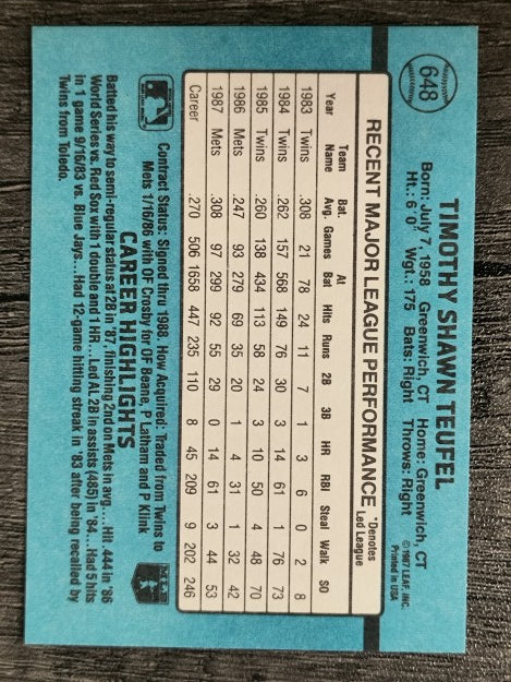 1988 Donruss #648 Tim Teufel SP