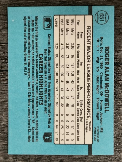 1988 Donruss #651 Roger McDowell SP