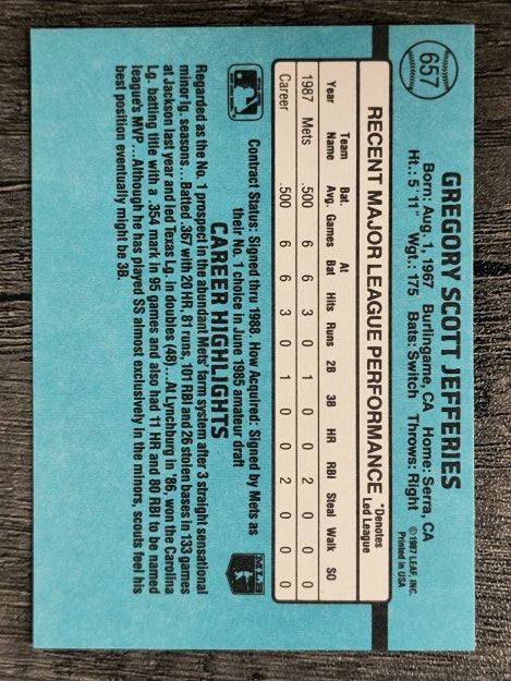 1988 Donruss #657 Gregg Jefferies RC