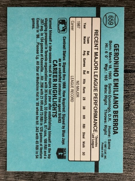 1988 Donruss #659 Geronimo Berroa RC