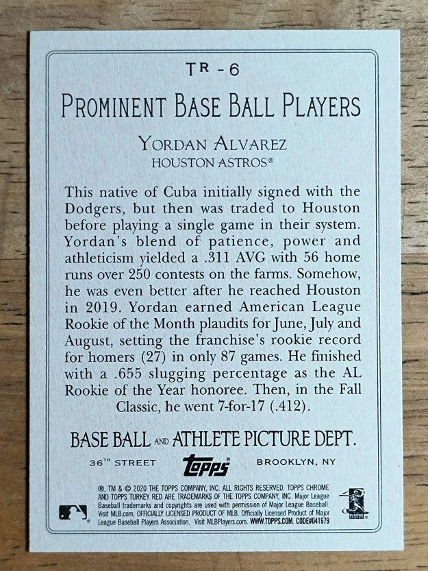 2020 Topps Update Turkey Red '20 #TR6 Yordan Alvarez