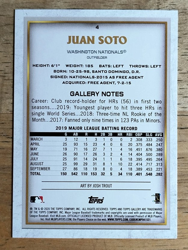2020 Topps Gallery Artist Proof #4 Juan Soto