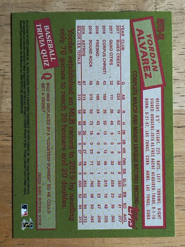 2020 Topps Update '85 Topps #85TB18 Yordan Alvarez