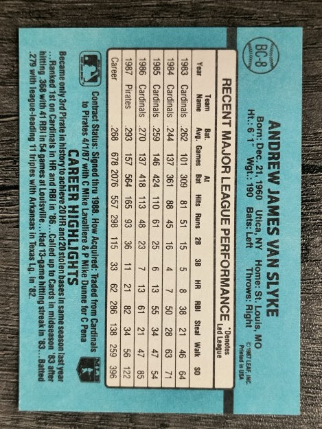 1988 Donruss Bonus MVP's #BC8 Andy Van Slyke