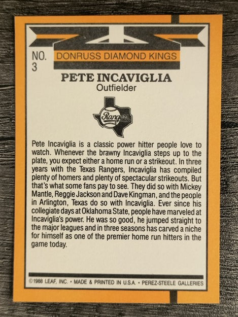 1989 Donruss #3 Pete Incaviglia DK