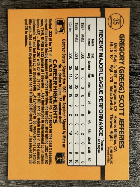 1989 Donruss #35 Gregg Jefferies RR