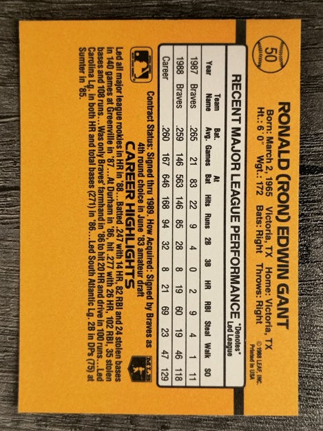 1989 Donruss #50 Ron Gant
