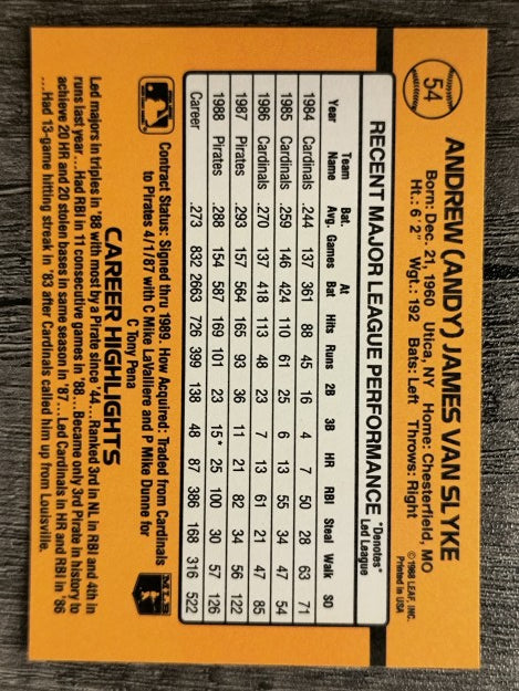 1989 Donruss #54 Andy Van Slyke