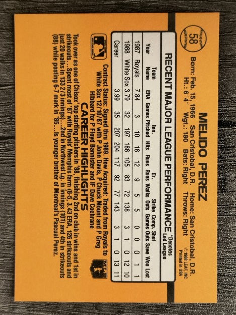 1989 Donruss #58 Melido Perez