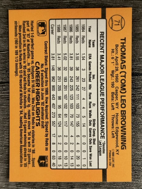 1989 Donruss #71 Tom Browning