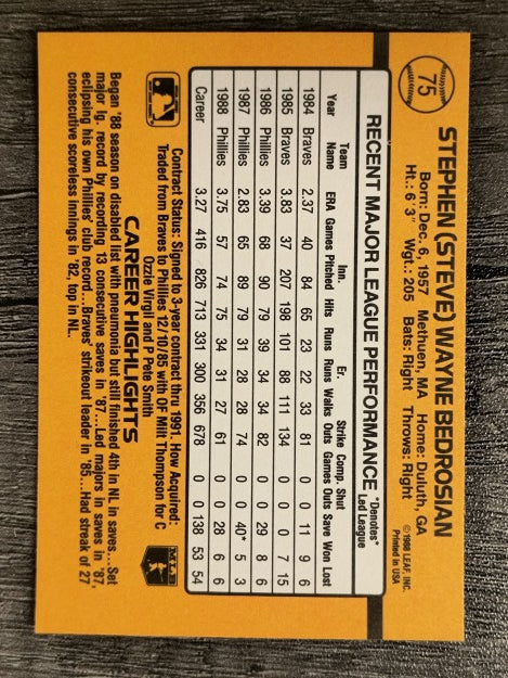 1989 Donruss #75 Steve Bedrosian