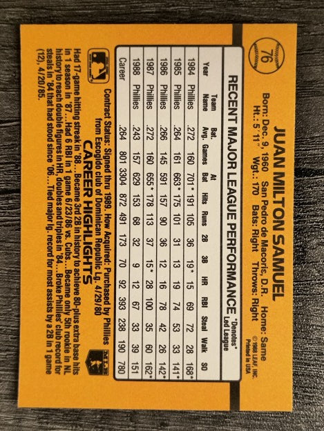 1989 Donruss #76 Juan Samuel