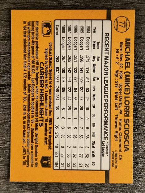 1989 Donruss #77 Mike Scioscia
