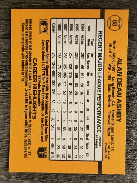 1989 Donruss #88 Alan Ashby