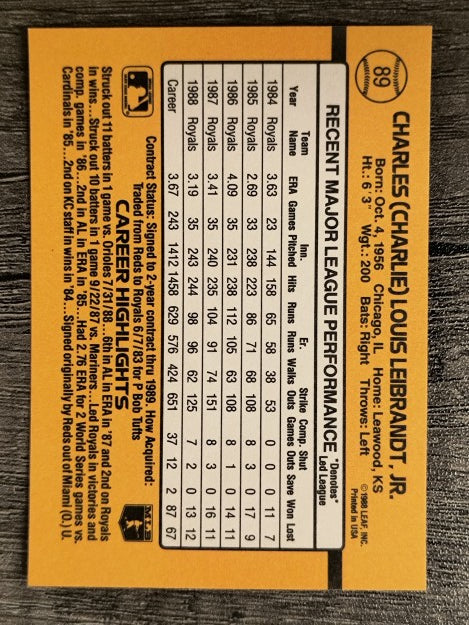 1989 Donruss #89 Charlie Leibrandt
