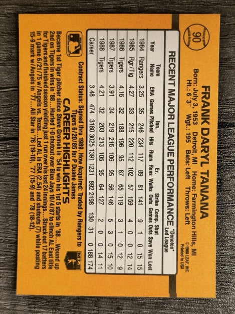 1989 Donruss #90 Frank Tanana