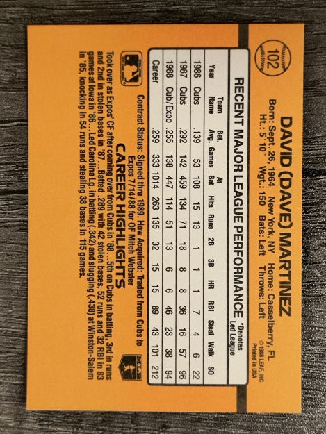 1989 Donruss #102 Dave Martinez