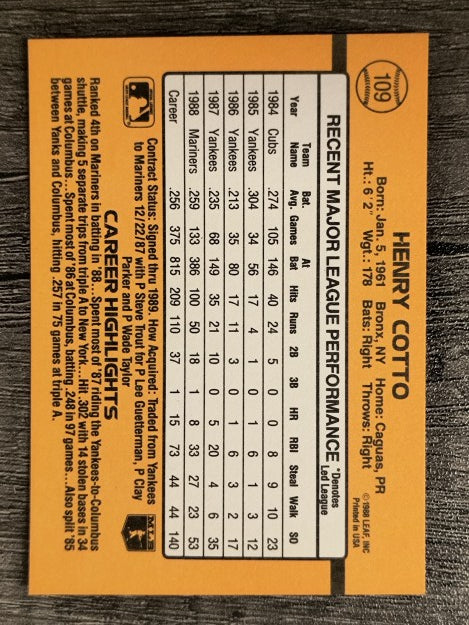 1989 Donruss #109 Henry Cotto