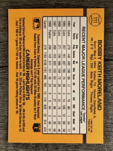 1989 Donruss #111 Keith Moreland
