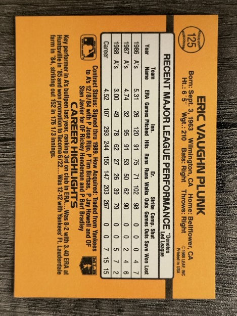 1989 Donruss #125 Eric Plunk
