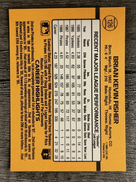 1989 Donruss #126 Brian Fisher