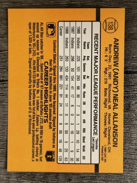 1989 Donruss #138 Andy Allanson