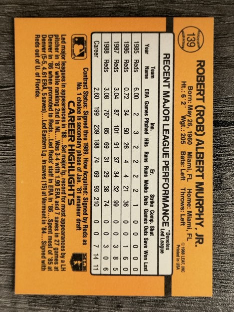 1989 Donruss #139 Rob Murphy
