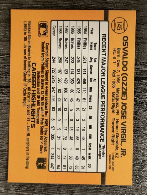 1989 Donruss #145 Ozzie Virgil