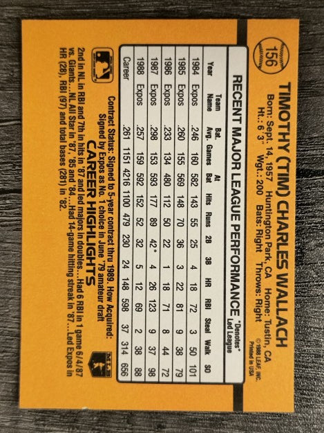 1989 Donruss #156 Tim Wallach