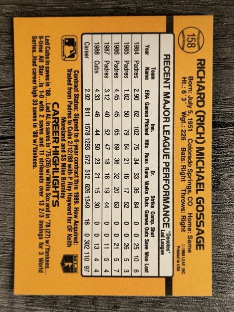 1989 Donruss #158 Rich Gossage