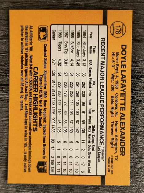 1989 Donruss #178 Doyle Alexander