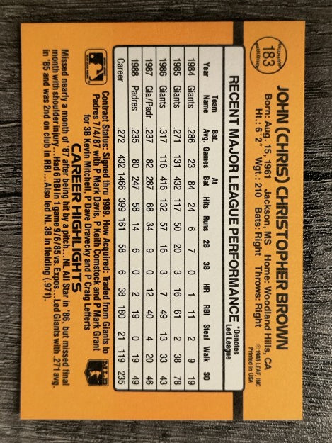 1989 Donruss #183 Chris Brown