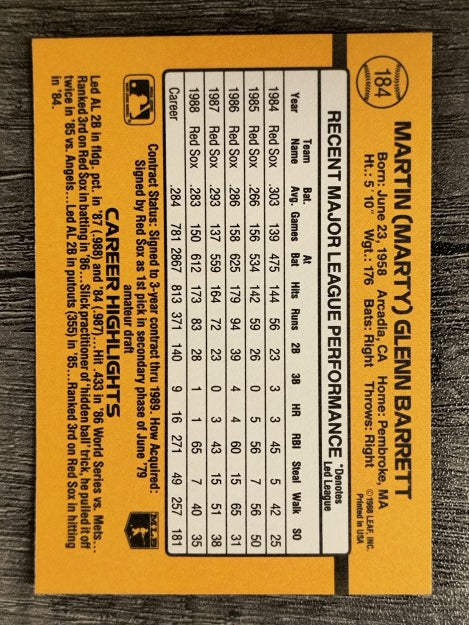 1989 Donruss #184 Marty Barrett