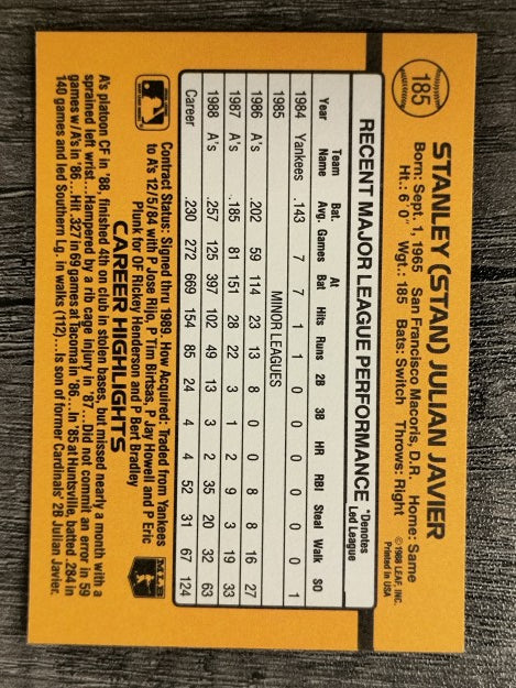 1989 Donruss #185 Stan Javier