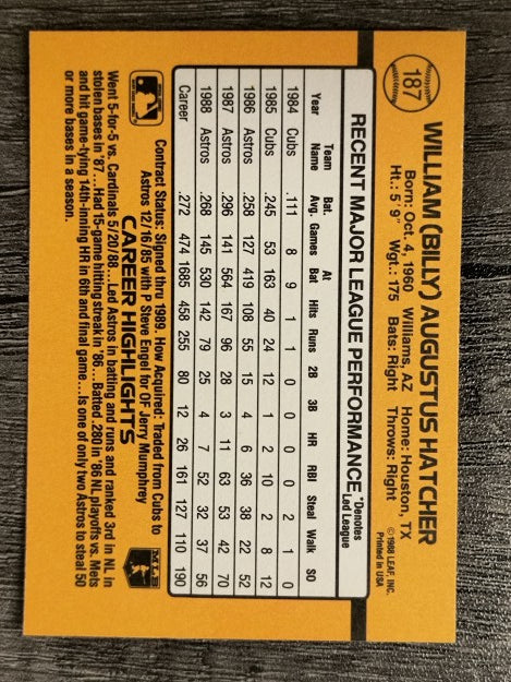 1989 Donruss #187 Billy Hatcher